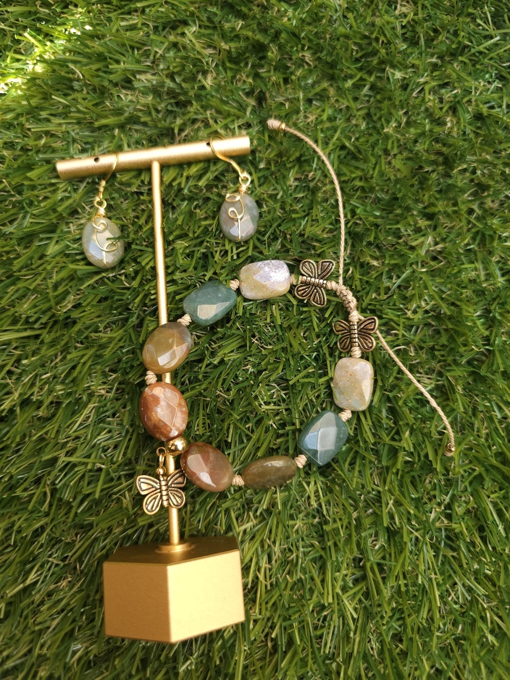 Natural Stone Bracelet and Earring Set